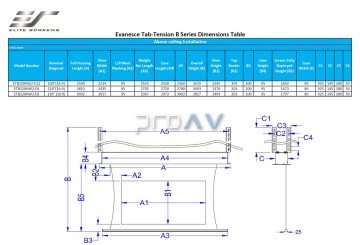 Elite Screens Evanesce Tab Tension B Series 16:9 Tavan Gömme Projeksiyon Perdesi 266x149 TopDrop 20 cm