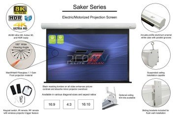 Elite Screens Saker Elektrikli Projeksiyon Perdesi Premium 442x249 TopDrop 15 cm